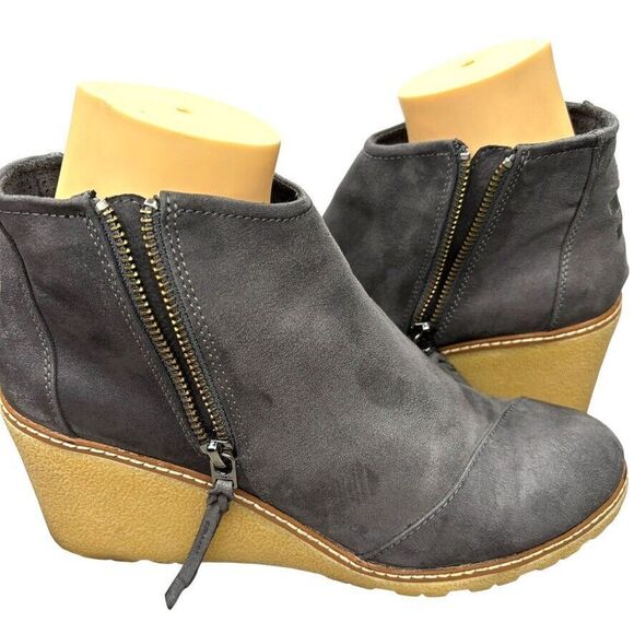 Toms Avery Gray‎ Fabric Zip Mid Wedge Ankle Bootie Womens Size 9.5 M - Picture 7 of 12